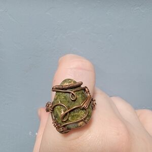 Handcrafted Green Stone Wire Wrapped Ring
